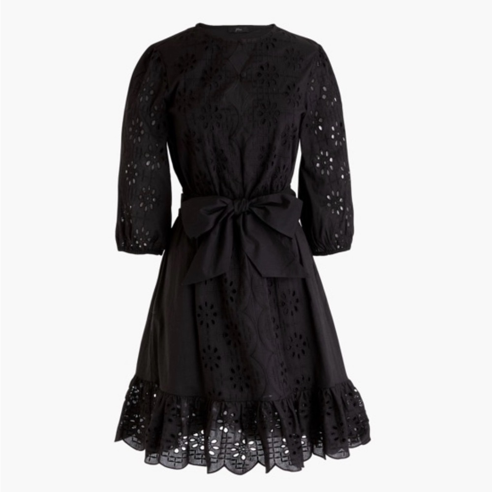 JCrew Tie-waist eyelet dress with scalloped trim Size Small